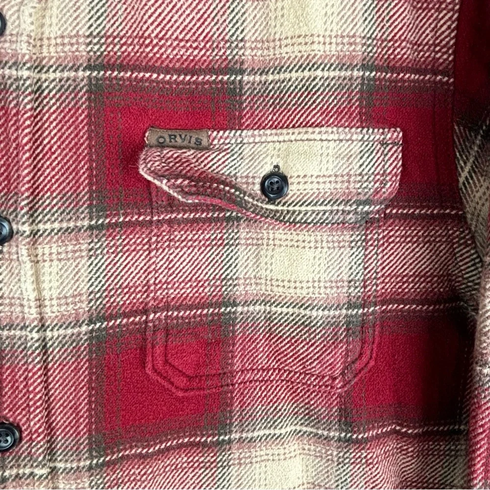 Orvis Shirt Men XXL Red Plaid Heavyweight‎ Flannel Shacket Chore Outdoors